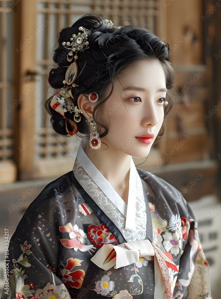 Portrait of a young Korean woman in traditional dress Portrait of a young Korean woman in traditional dress