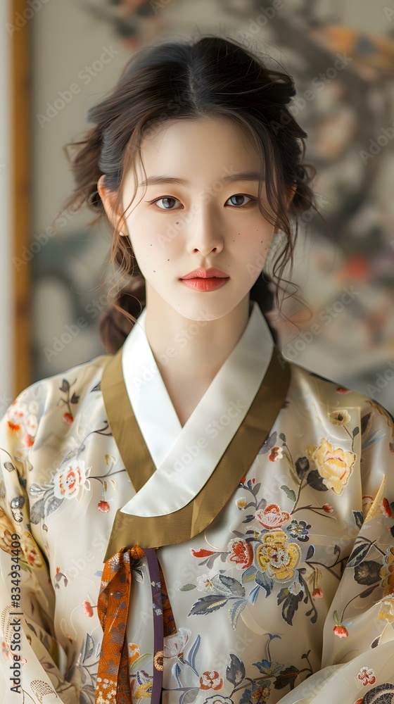 Portrait of a young Korean woman in traditional dress Portrait of a young Korean woman in traditional dress