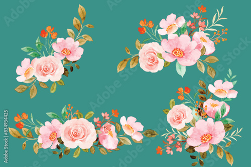 flowers and leaves, pink roses, flowers background, flowers, flower art