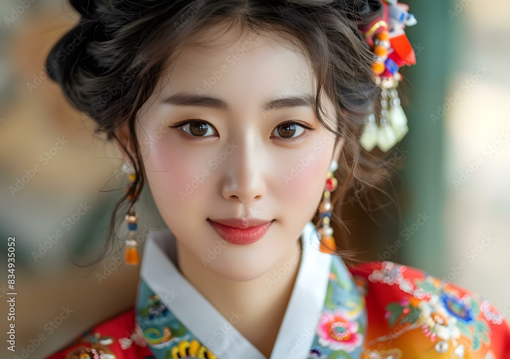 Portrait of a beautiful young Korean woman in traditional dress Portrait of a beautiful young Korean woman in traditional dress