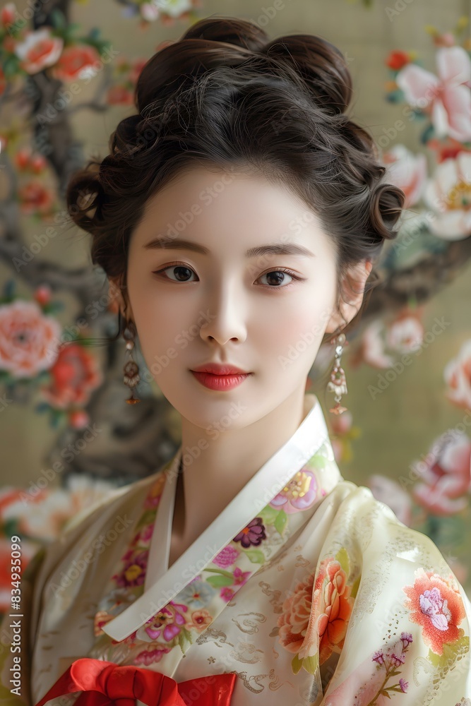 Portrait of a beautiful young Korean woman in traditional dress Portrait of a beautiful young Korean woman in traditional dress