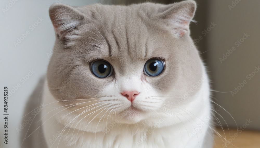 Beautiful Scottish Fold Kitten with Fluffy White Fur and Stunning Blue Eyes Beautiful Scottish Fold Kitten with Fluffy White Fur and Stunning Blue Eyes