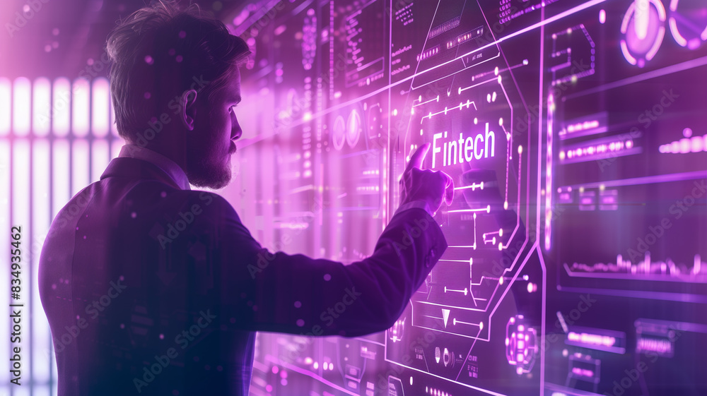 Business Professional Using Futuristic Fintech Digital Interface Business Professional Using Futuristic Fintech Digital Interface