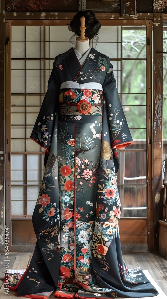 Traditional Japanese Kimono with Floral Patterns Traditional Japanese Kimono with Floral Patterns