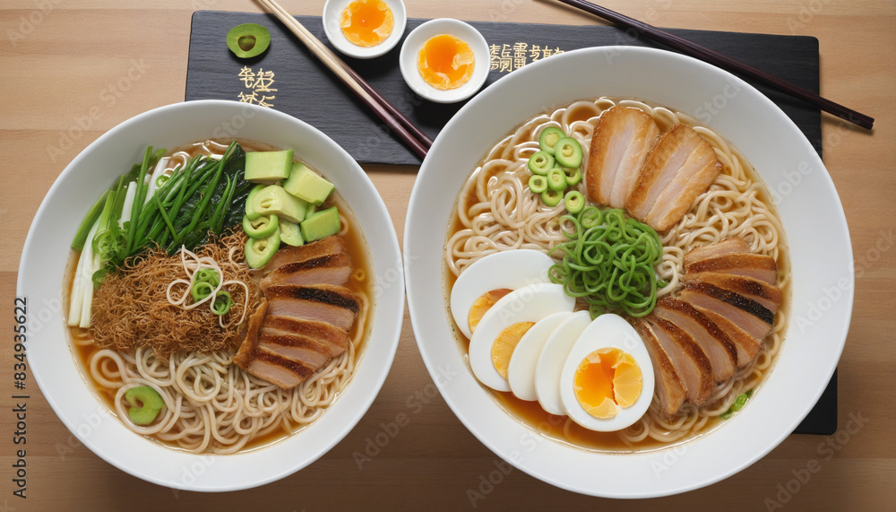 Delicious Ramen Bowl: A Culinary Delight Influenced by Japanese Cuisine, AI Generated Delicious Ramen Bowl: A Culinary Delight Influenced by Japanese Cuisine, AI Generated