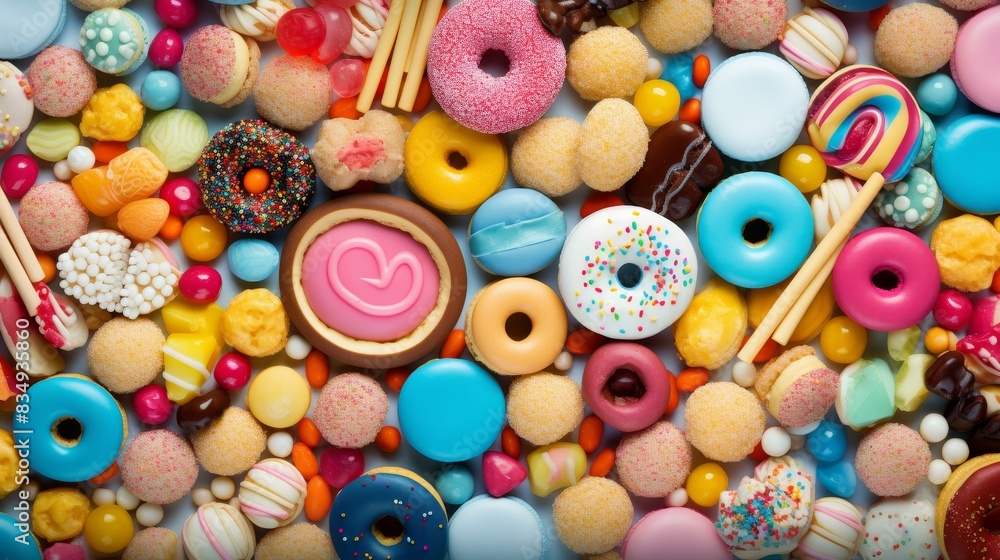 Fototapeta premium Vibrant and colorful candy assortment with highresolution background, perfect for sweet treat confectionery promotions.