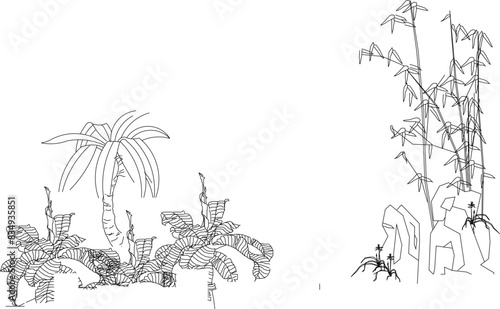 Vector illustration sketch of unique tree plant notation logo icon design seen from the front for garden greenery decoration