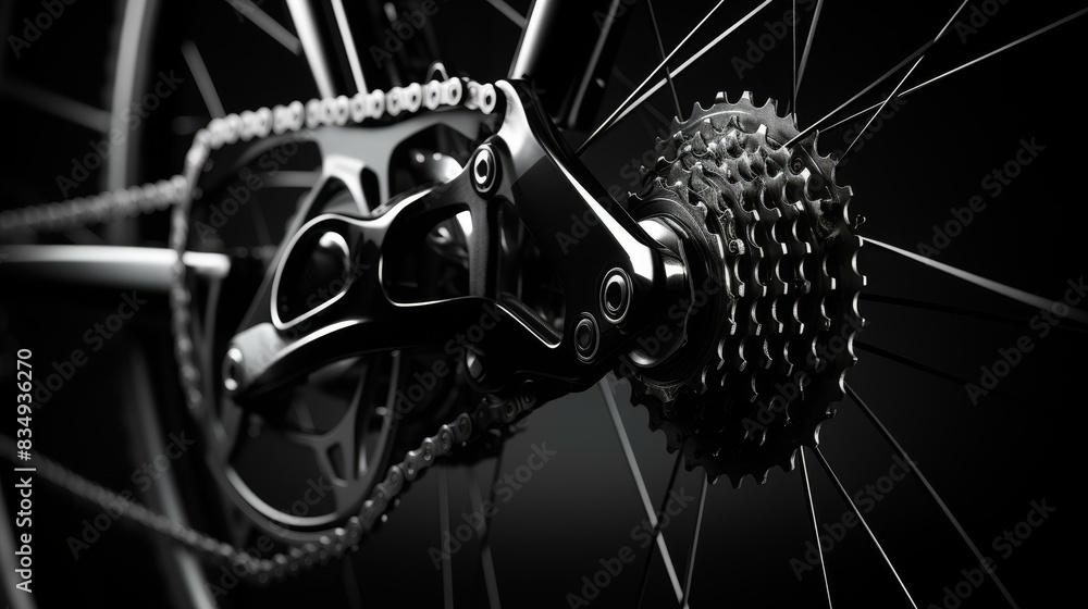 Fototapeta premium Explore the intricate details of bicycle gears and chains, showcasing mechanical efficiency in closeup for a captivating cycling concept.