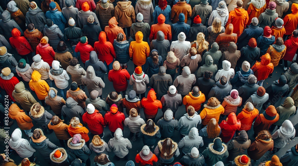 Aerial view of a large crowd of people gathered together. Aerial view of a large crowd of people gathered together.