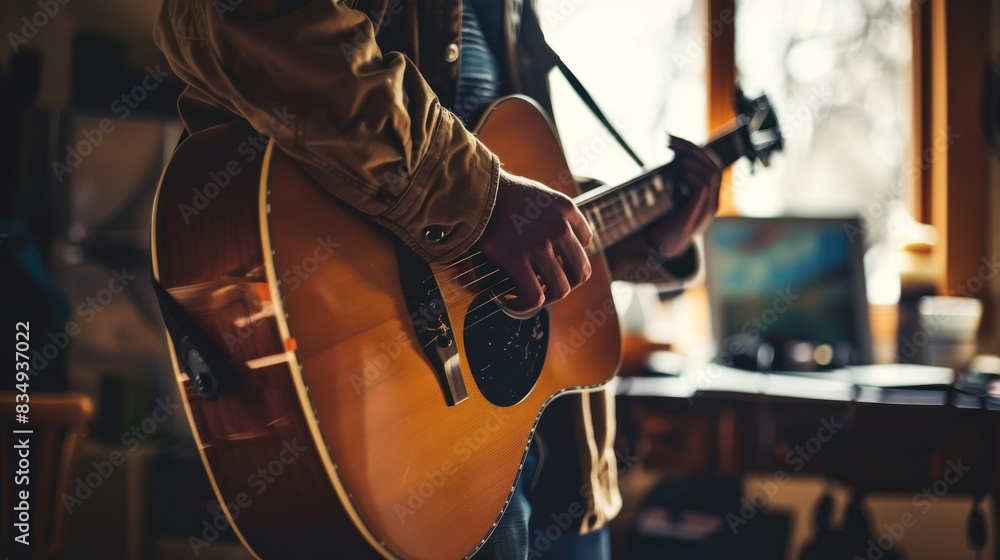 Young teenager playing his guitar Young teenager playing his guitar