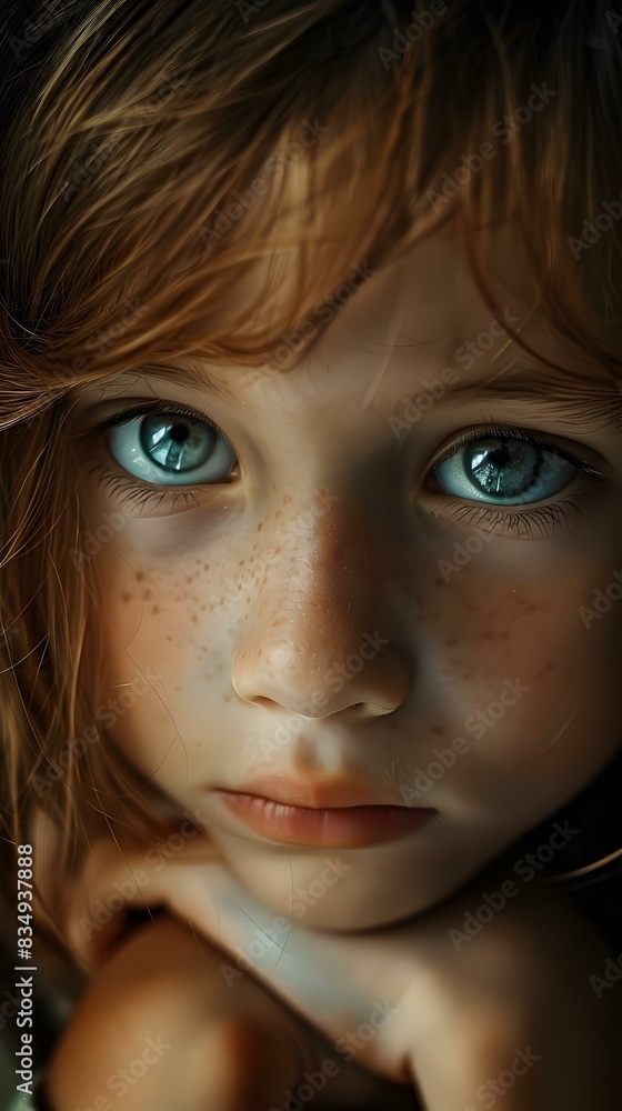 Portrait of a young girl with freckles and blue eyes Portrait of a young girl with freckles and blue eyes