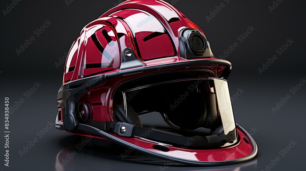 Detailed image of a firefighters helmet with reflective surface Detailed image of a firefighters helmet with reflective surface
