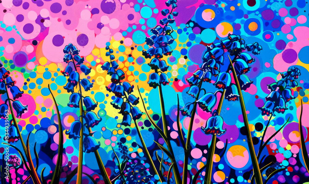 Bluebells in Pop Art style, bright colors Bluebells in Pop Art style, bright colors
