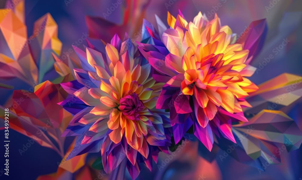 Chrysanthemums in low poly, geometric shapes Chrysanthemums in low poly, geometric shapes