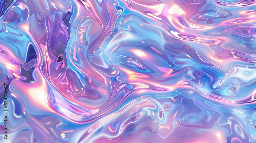 Fototapeta premium A pattern with holographic liquid of pink, blue and purple colors.