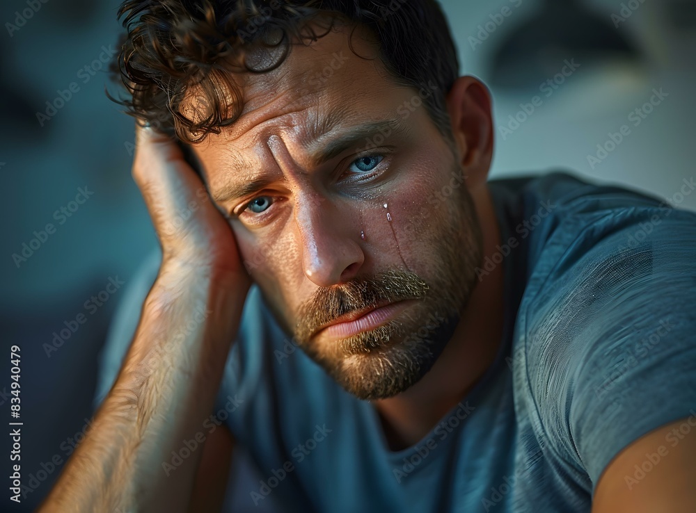 Portrait of a sad man with tears in his eyes Portrait of a sad man with tears in his eyes