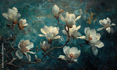 Magnolias in oil painting, rich textures © TheoTheWizard