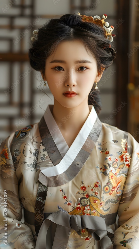 A beautiful Korean woman in traditional Korean dress A beautiful Korean woman in traditional Korean dress