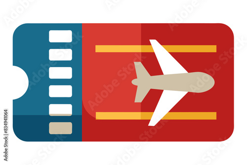 Vector illustration of an airline ticket design with a red airplane icon and barcode