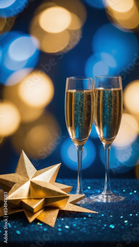 Champagne Celebration: New Year’s Eve with Confetti and Christmas Lights