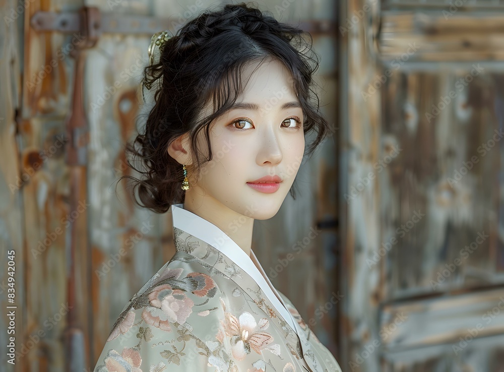 Portrait of a young woman in traditional Korean dress, or Hanbok Portrait of a young woman in traditional Korean dress, or Hanbok