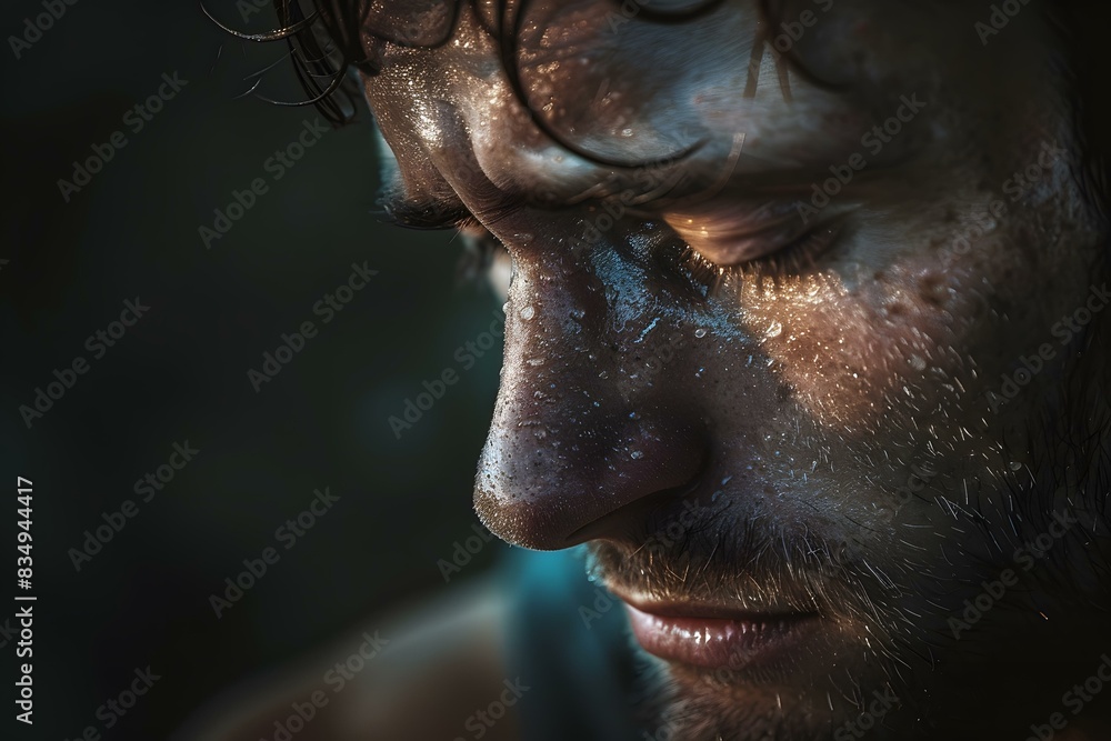 Obraz premium Close up portrait of a sweaty male face