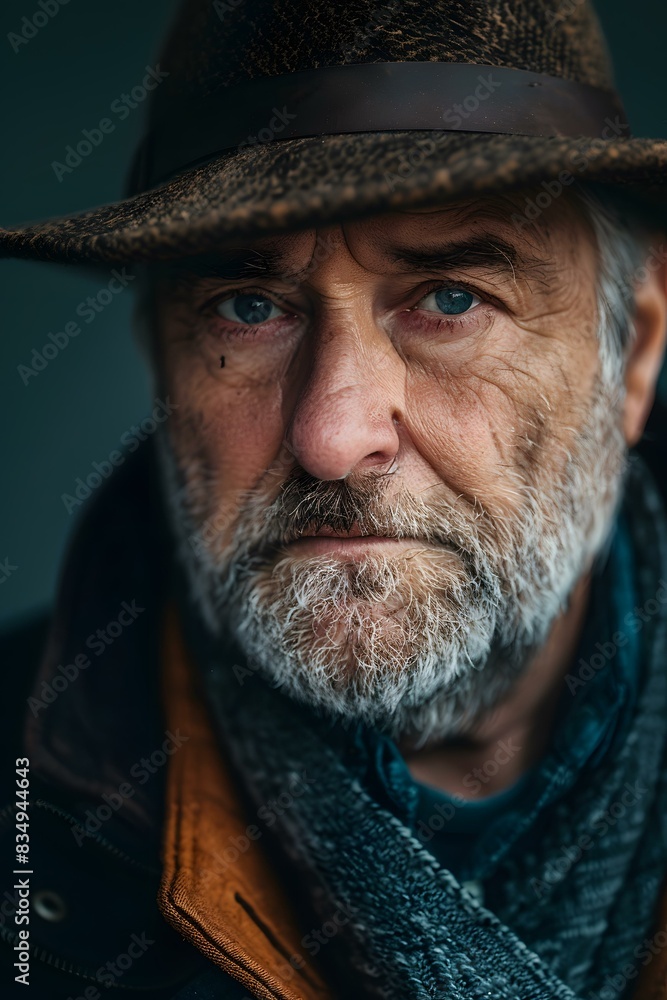 Portrait of an old man wearing a brown leather hat Portrait of an old man wearing a brown leather hat