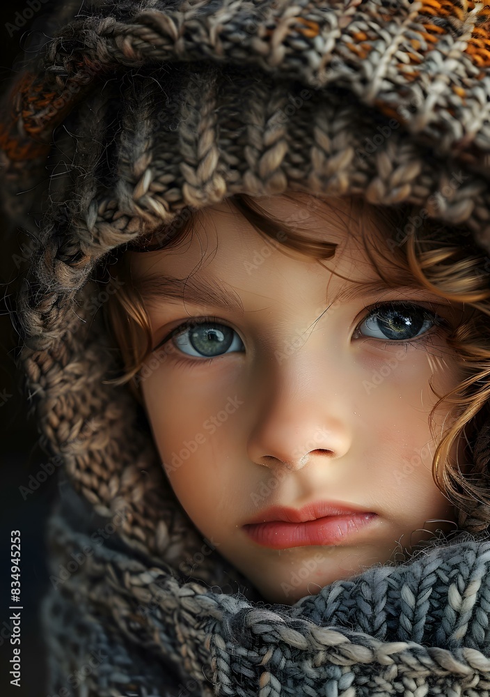 Little Girl With Blue Eyes Wearing Knitted Hat and Scarf Little Girl With Blue Eyes Wearing Knitted Hat and Scarf