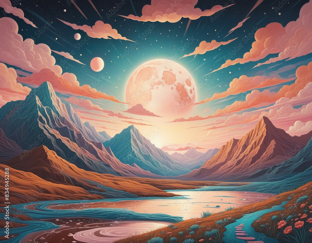 Golden swirls of vibrant pastel hues: A contemporary, minimalistic and surreal digital landscape Golden swirls of vibrant pastel hues: A contemporary, minimalistic and surreal digital landscape