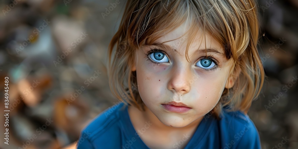 Fototapeta premium Portrait of a young boy with blue eyes