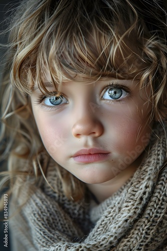 Portrait of a beautiful little girl with big blue eyes