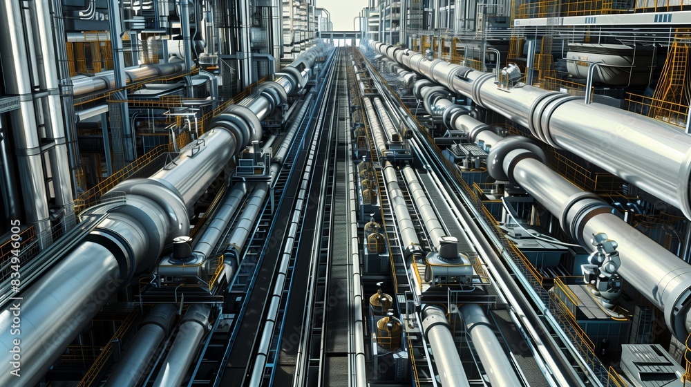 A network of automated factories, linked by high-speed cargo tubes, specializes in different production stages. A network of automated factories, linked by high-speed cargo tubes, specializes in different production stages.