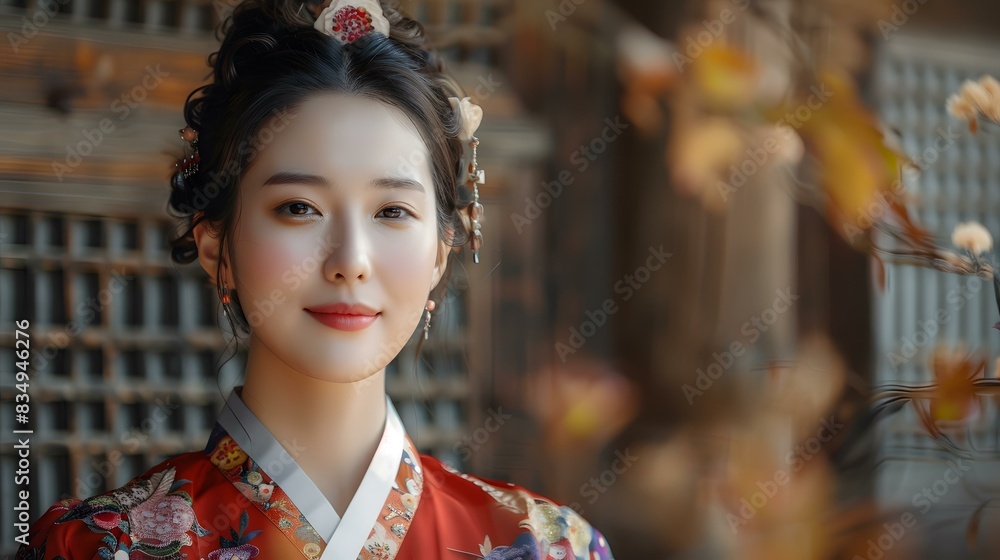 Portrait of a beautiful young Korean woman in traditional dress Portrait of a beautiful young Korean woman in traditional dress
