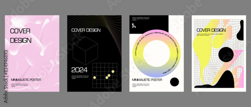 Posters with silhouette minimalistic basic figures, extraordinary graphic assets of geometrical shapes swiss style. Modern minimal monochrome print brutalist.
