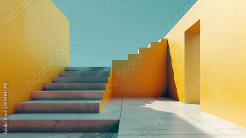 Minimalist Architectural Stairs with Geometric Shapes and Vibrant Colors