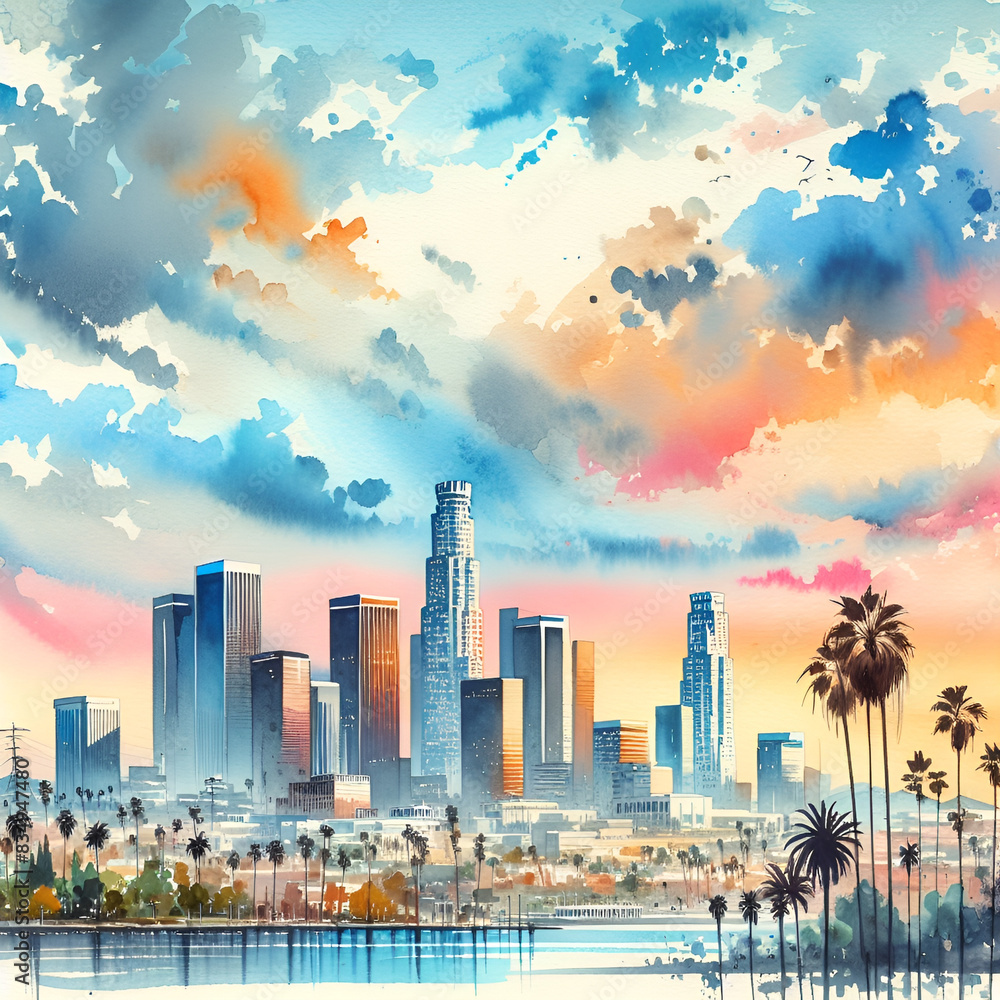 Fototapeta premium city skyline at sunset