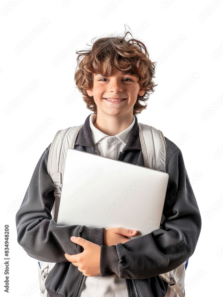 Young student wear school uniform holding laptop Young student wear school uniform holding laptop