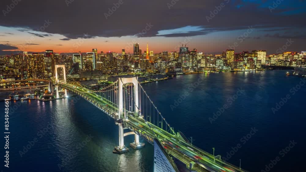Hyperlapse of Rainbow bridge at night in Tokyo, Japan. Hyperlapse of Rainbow bridge at night in Tokyo, Japan.