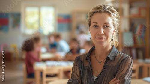 Confident Schoolteacher in Classroom - Education and Teaching