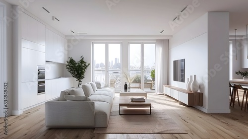 Minimalist and Cozy Living Room with Wooden Floors and Large Windows