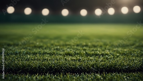 Close up of green turf field with blurred background. photo