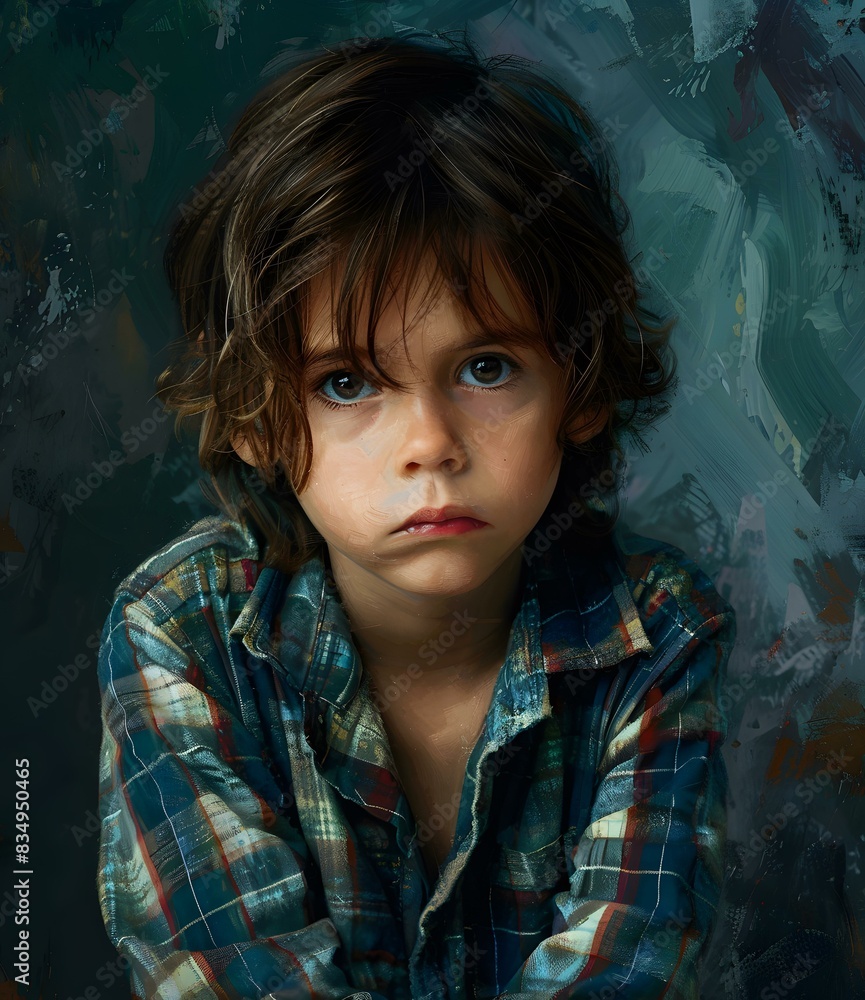 Portrait of a boy with brown hair and blue eyes wearing a plaid shirt Portrait of a boy with brown hair and blue eyes wearing a plaid shirt
