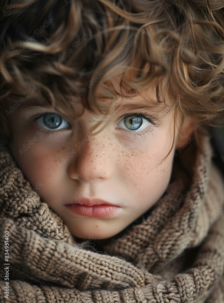 Portrait of a boy with curly hair and freckles Portrait of a boy with curly hair and freckles