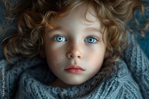 Portrait of a beautiful child with blue eyes and curly hair