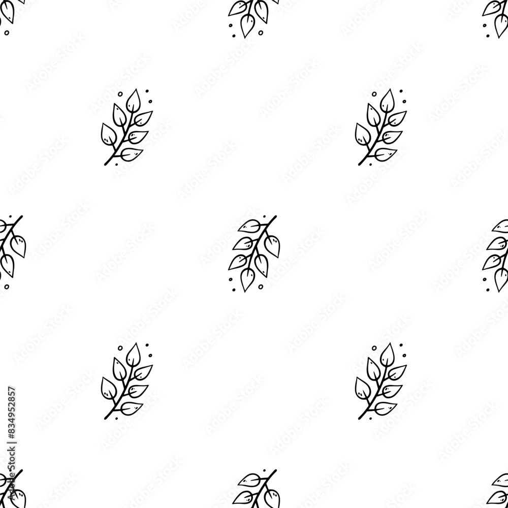 Fototapeta premium Hand drawn tree branch seamless pattern. Vector floral illustration in doodle style. Ink illustration. Fall pattern with Autumn leaves.