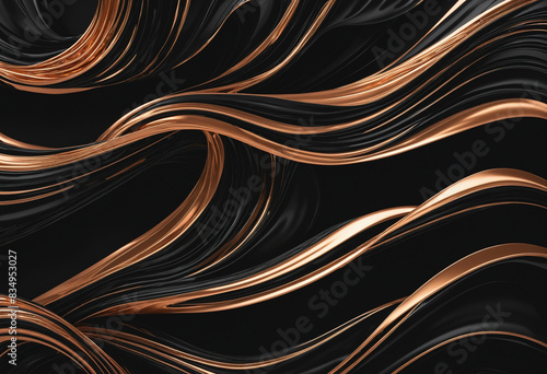 Luxurious Metallic Gold Wave: Abstract Illustration with Dynamic Twisted Lines on Black Background