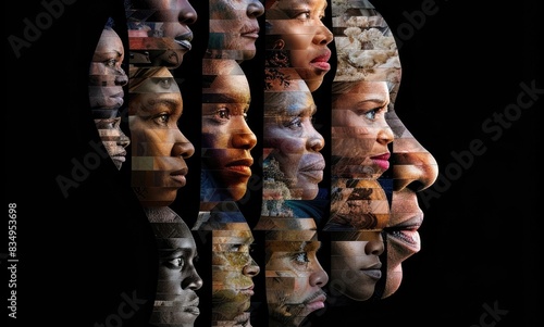 The human face, made from different portraits of different people of diverse ages, genders, and races over a black background, represents social equality, human rights, freedom, diversity  © Ahtesham