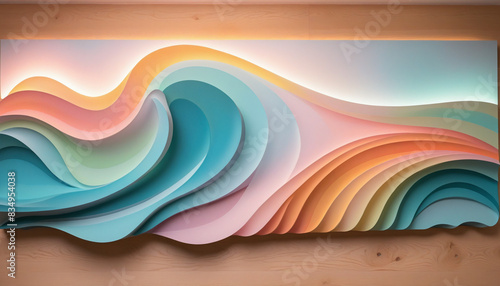 Vibrant Abstract Sculptural Wallpaper with Neon Light and Futuristic Gradient Layering photo