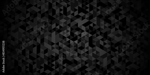 Vector black and gray square triangle tiles pattern mosaic background. Modern seamless geometric dark black low poly pattern background with lines Geometric print composed of triangles texture.