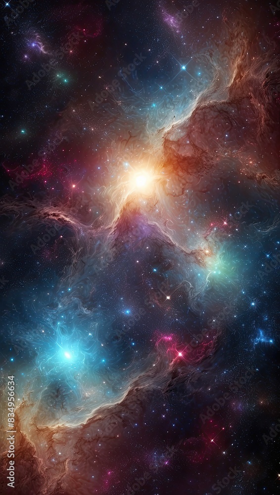 Obraz premium Space background with realistic nebula and shining stars. Colorful cosmos with stardust and milky way. Magic color galaxy. Infinite universe and starry night. Vector illustration